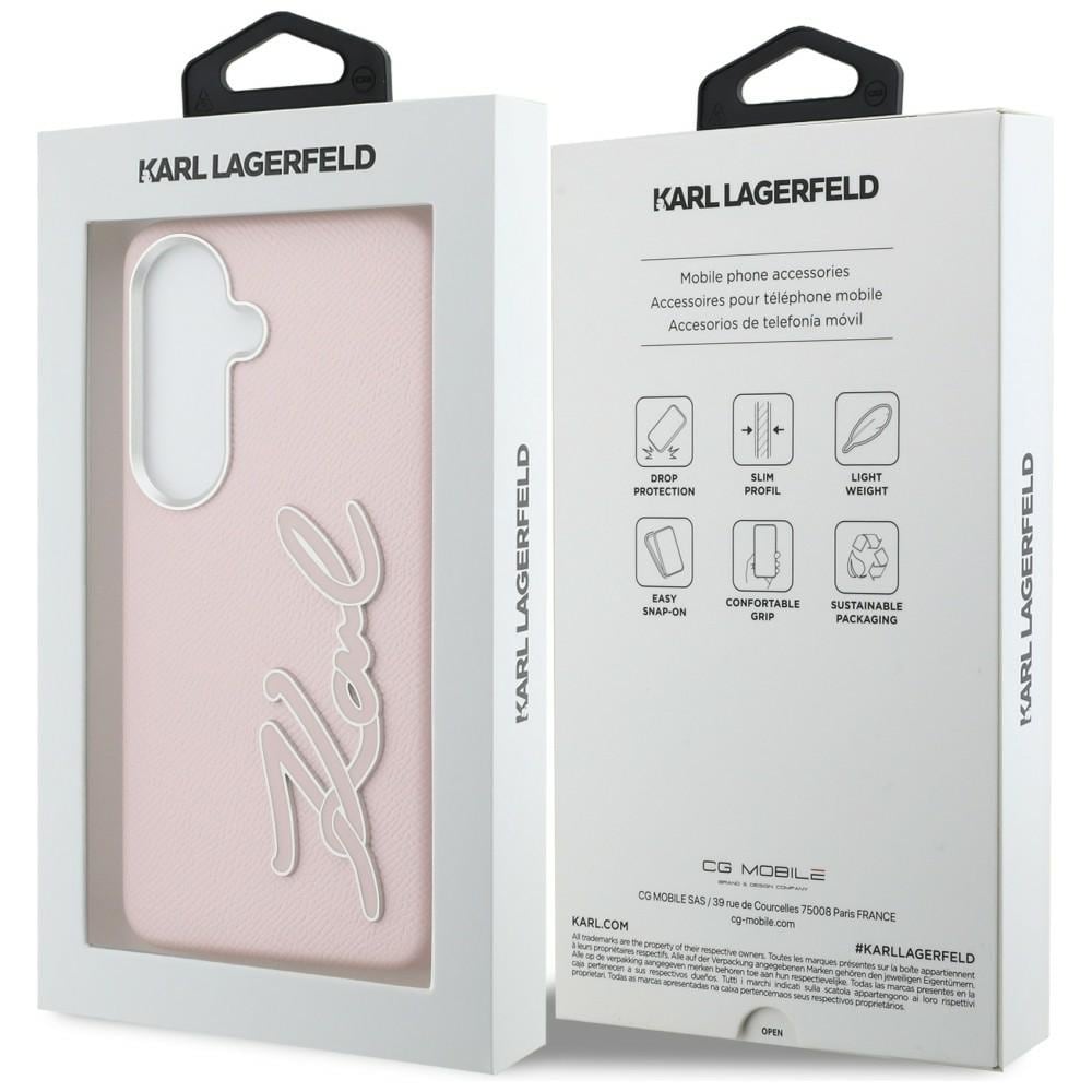 Karl Lagerfeld Grained Signature Metal Resin Logo Case for Samsung Galaxy S26 - Rosa