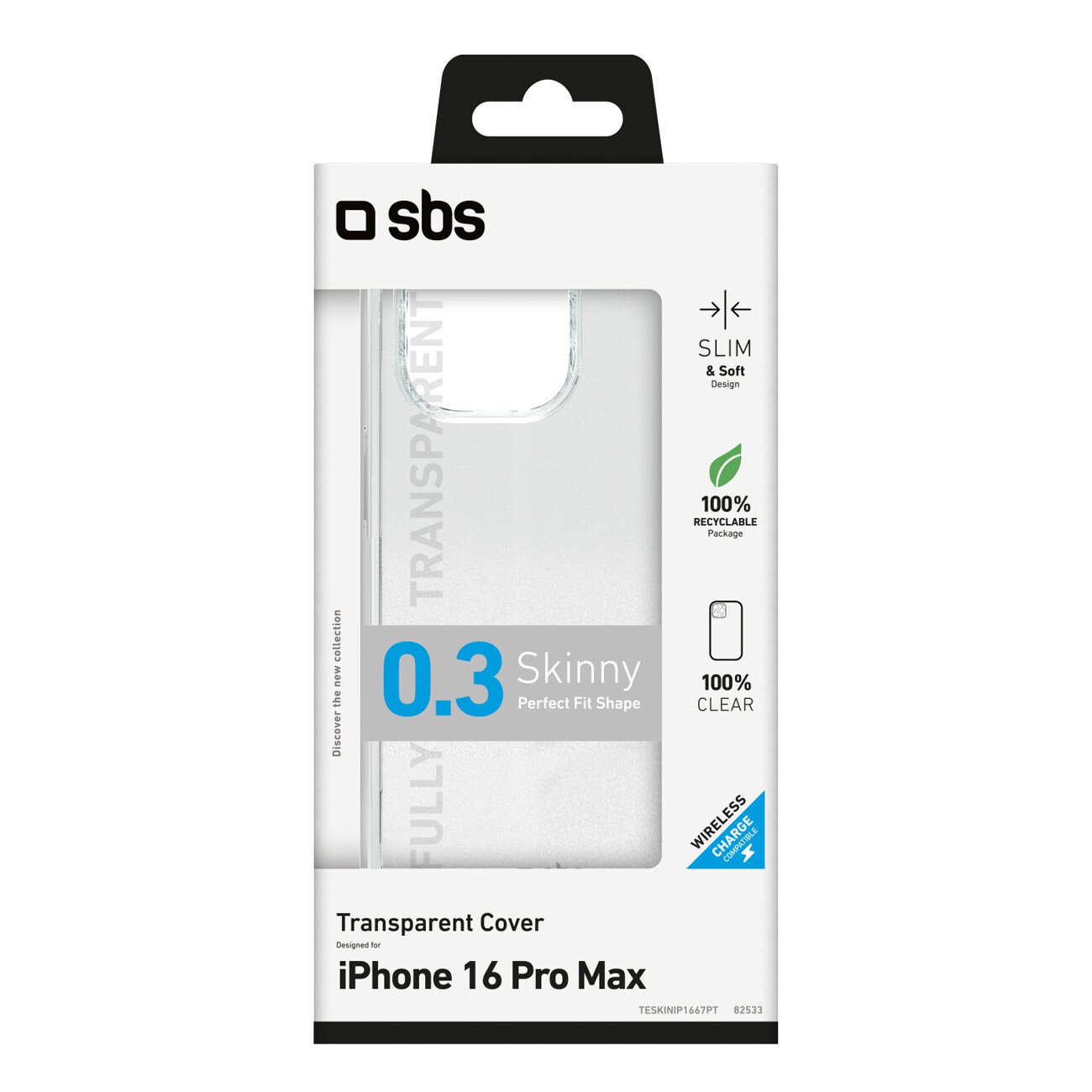 SBS Skinny deksel for iPhone 16 Pro Max - gjennomsiktig