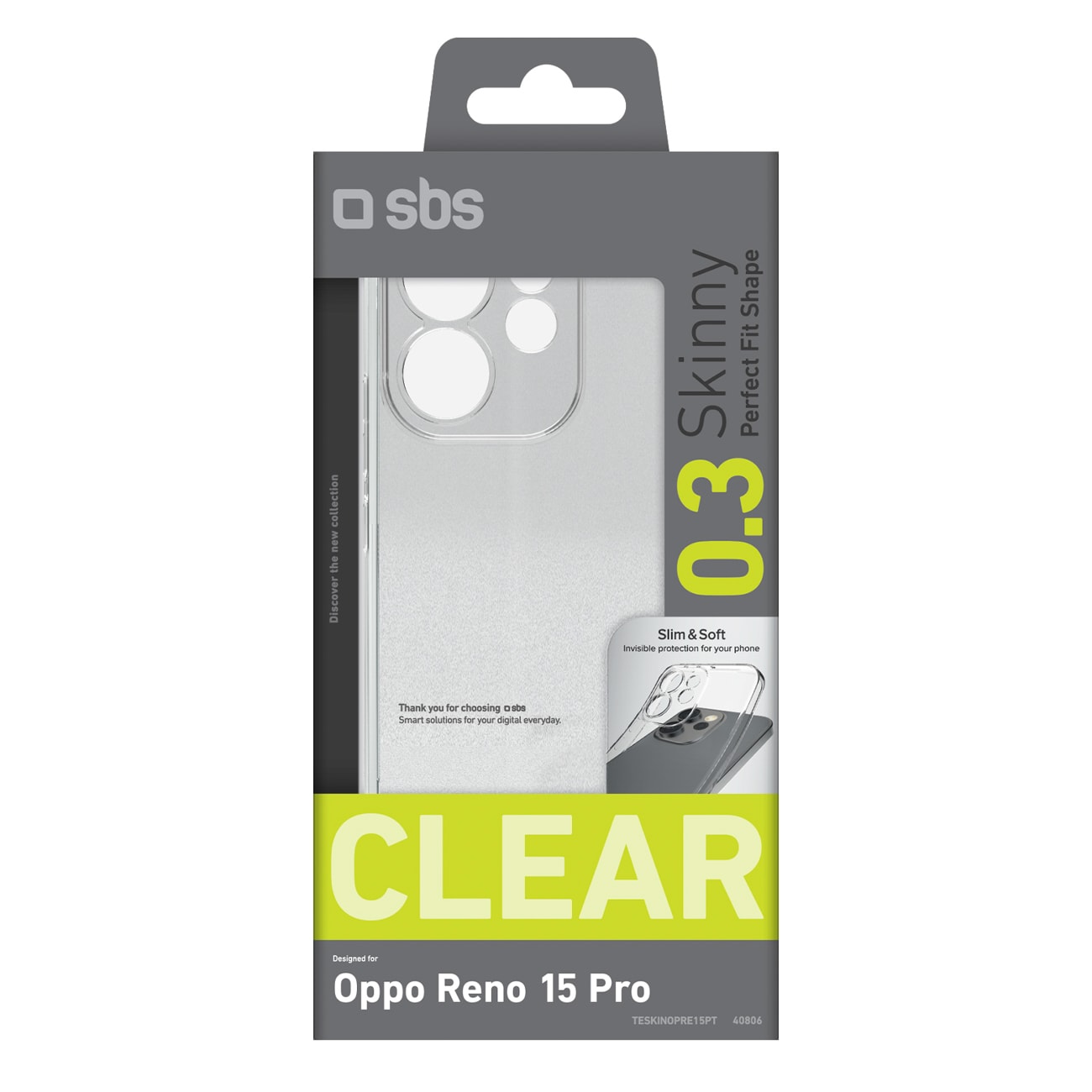 SBS Skinny deksel for Oppo Reno 15 Pro - gjennomsiktig