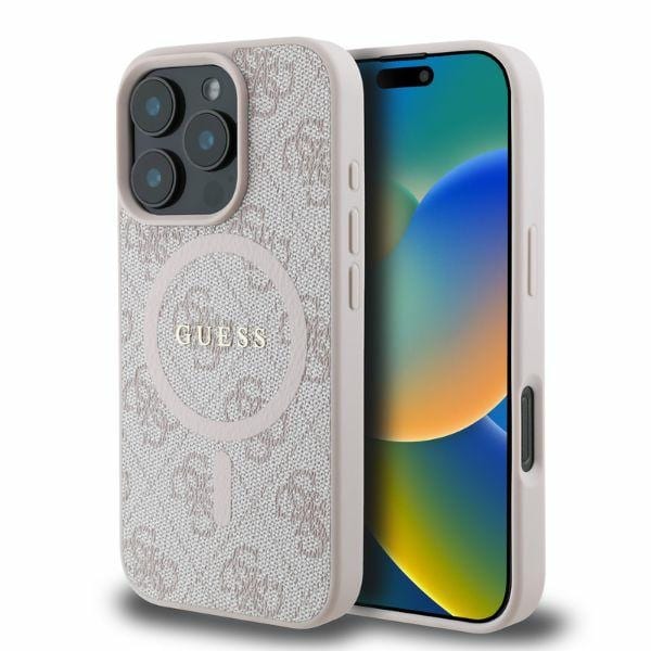 Guess 4G Ring Classic Logo MagSafe iPhone 16 Pro-etui - Rosa
