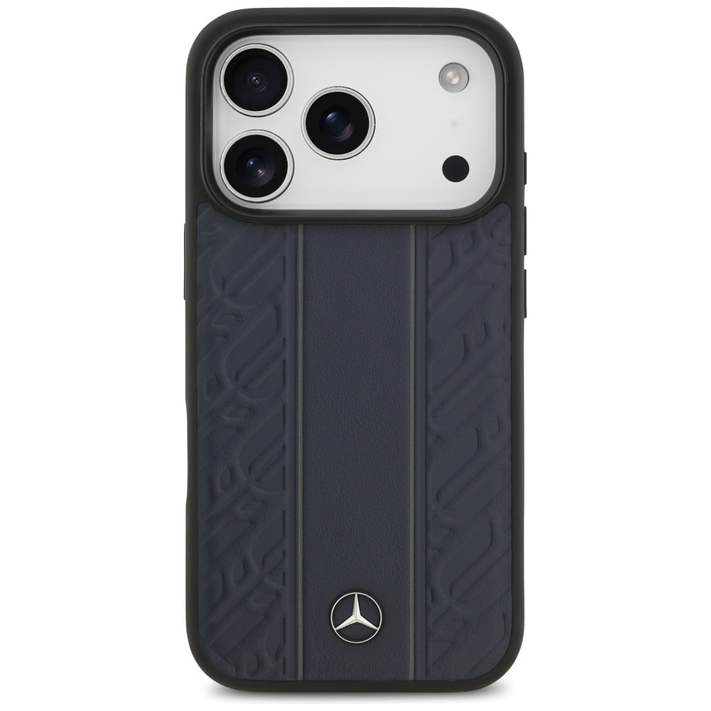 Mercedes MagSafe-etui i lær med laurbærbladstriper for iPhone 17 Pro - blå