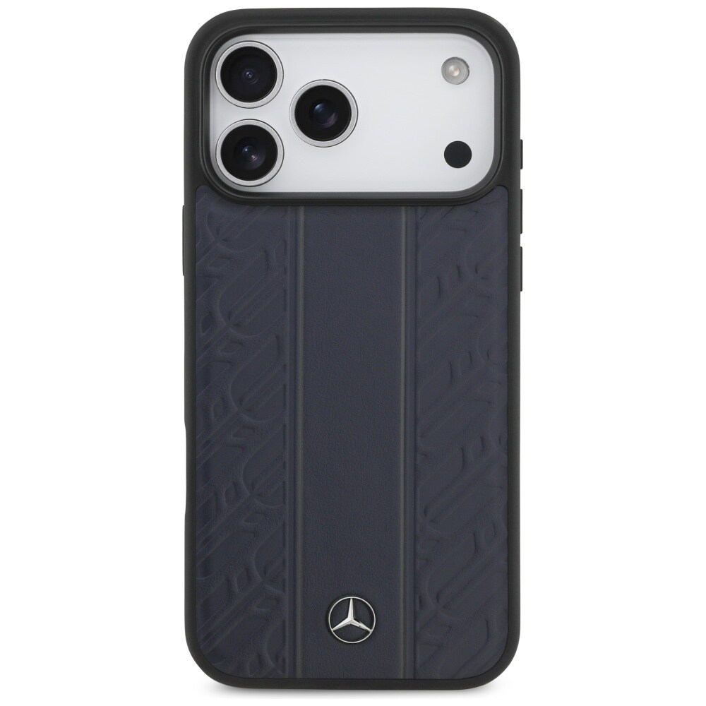 Mercedes MagSafe-etui i lær med laurbærbladstriper for iPhone 17 Pro Max - blå