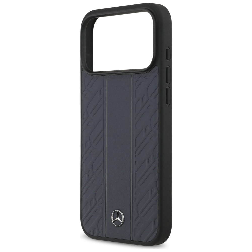 Mercedes MagSafe-etui i lær med laurbærbladstriper for iPhone 17 Pro Max - blå