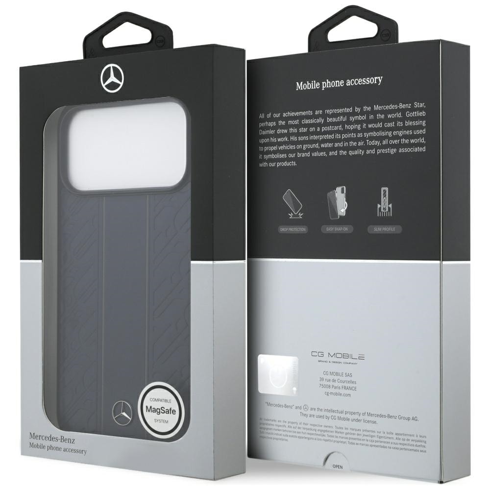 Mercedes MagSafe-etui i lær med laurbærbladstriper for iPhone 17 Pro Max - blå