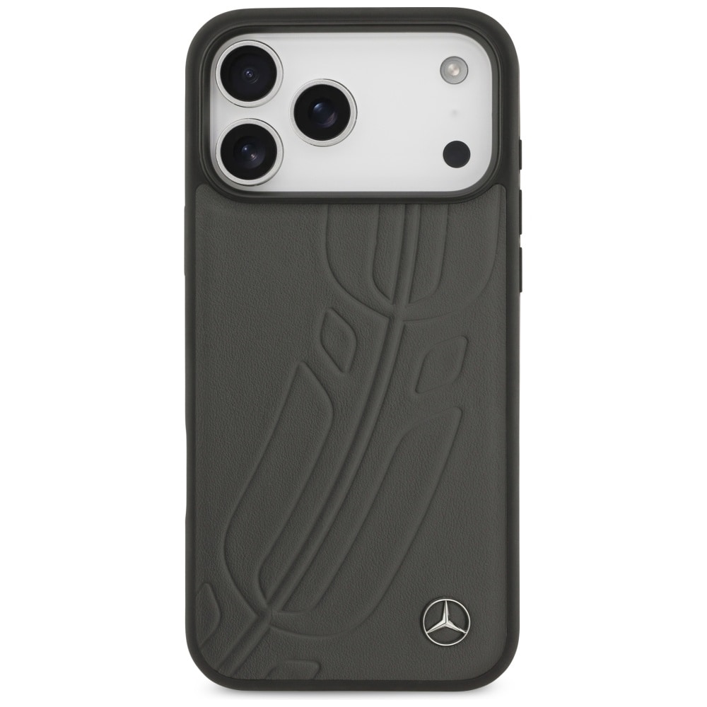 Mercedes MagSafe-etui i lær med store laurbærblad for iPhone 17 Pro Max - svart og grå