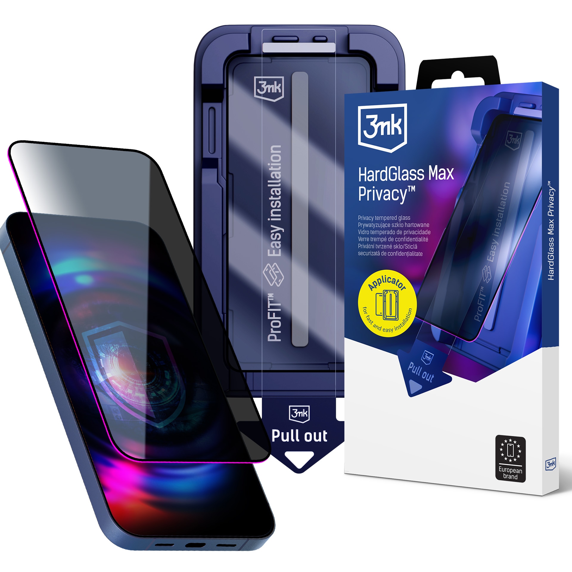 9H herdet glass med 3mk HardGlass Max Privacy-filter for iPhone 13/13pro/14/16E/17E