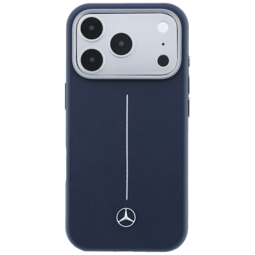 Mercedes-lærveske med halvomslag i Iconic Line MagSafe-utførelse til iPhone 17 Pro – marineblå
