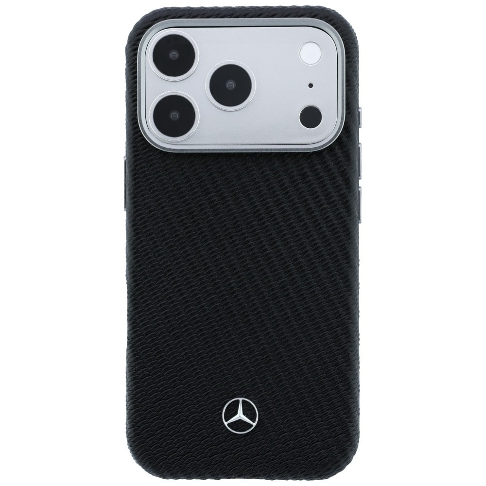 Mercedes skinnetui med halvomslag og treimitasjon, MagSafe, til iPhone 17 Pro Max – svart