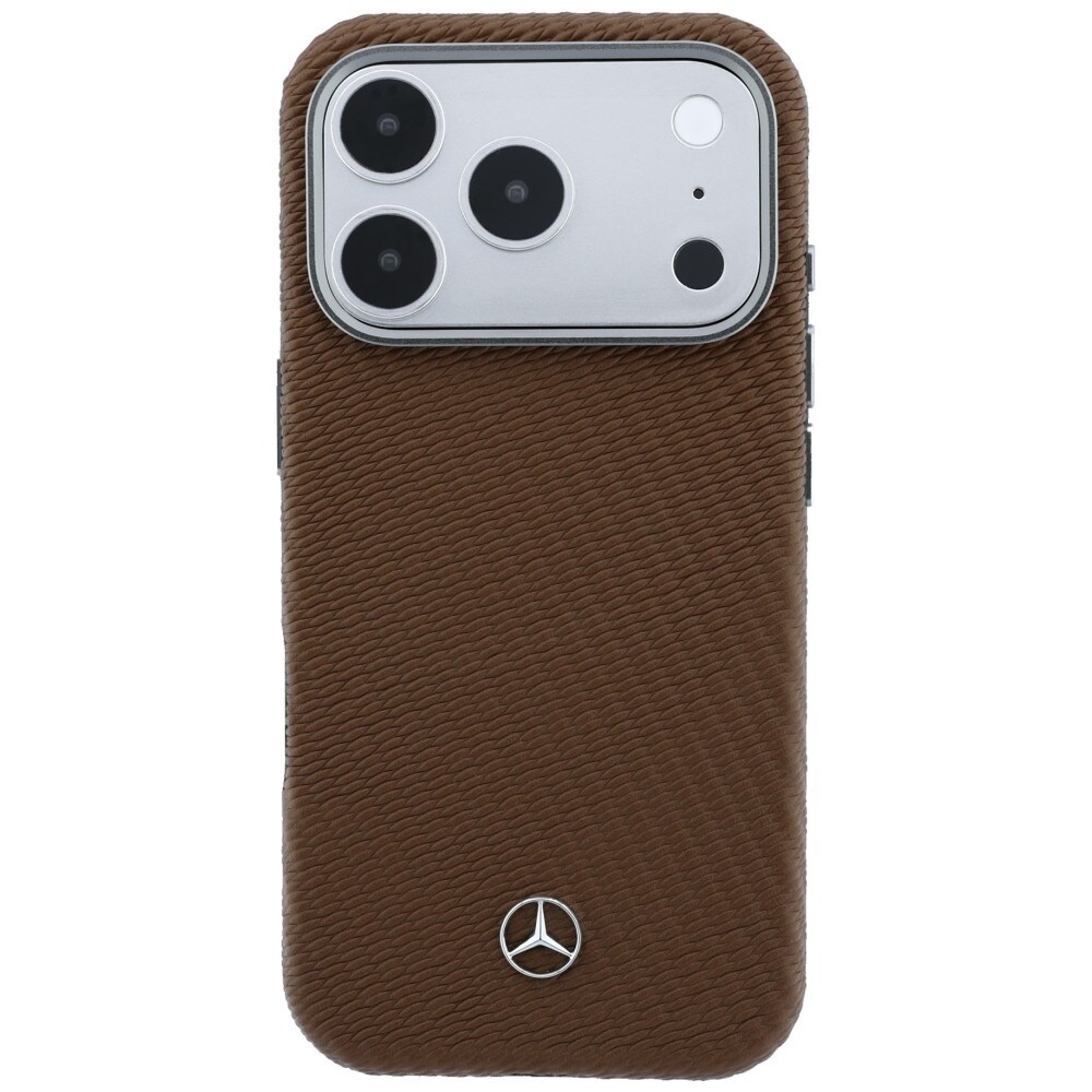 Mercedes MagSafe-etui i skinn med halvomslag og treimitasjon til iPhone 17 Pro – brun