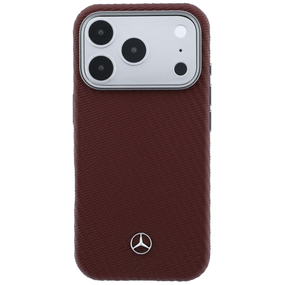 Mercedes-lærveske med halvomslag og treimitasjon, MagSafe-kompatibel, til iPhone 17 Pro Max – rød