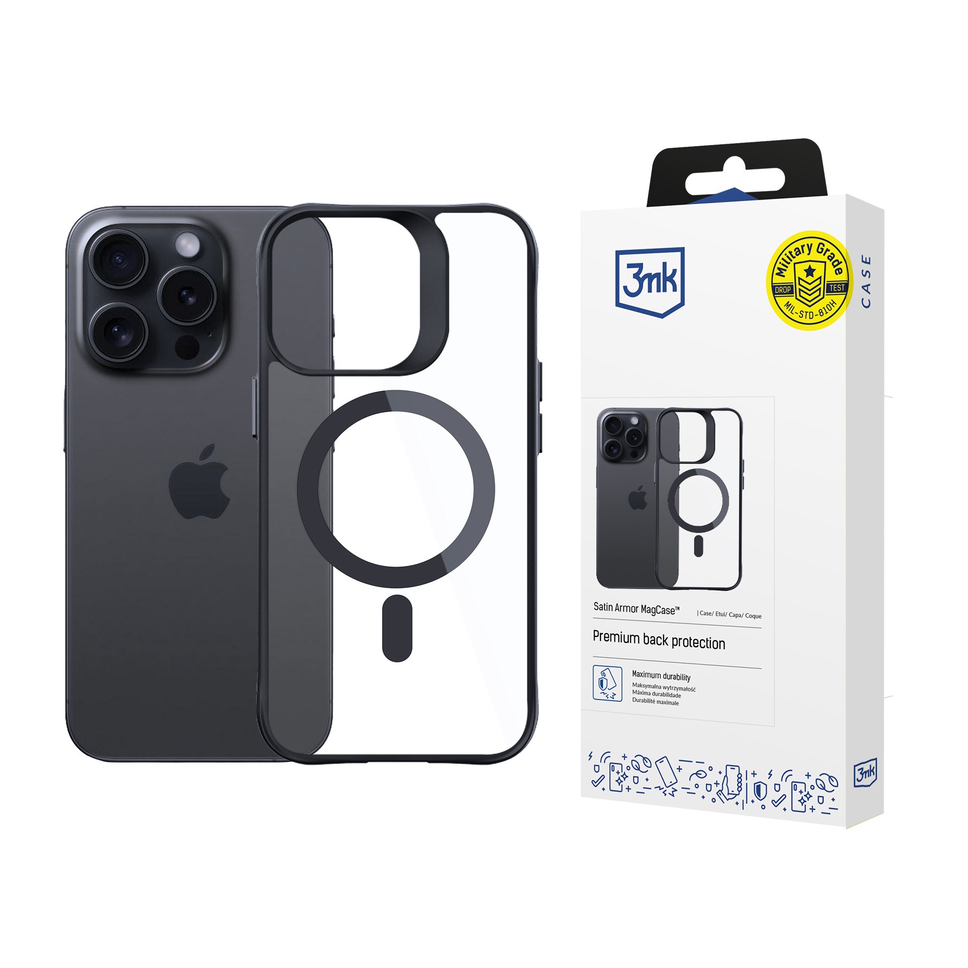 3mk Satin Armor MagCase til Apple iPhone 15 Pro – gjennomsiktig