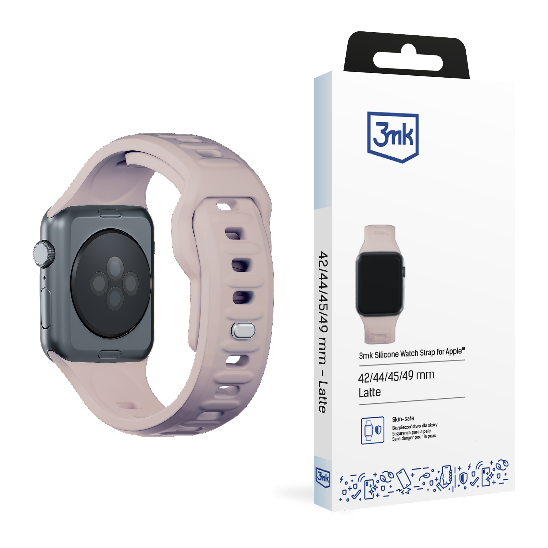 3mk silikonarmbånd til Apple Watch 42 / 44 / 45 / 49 mm – beige