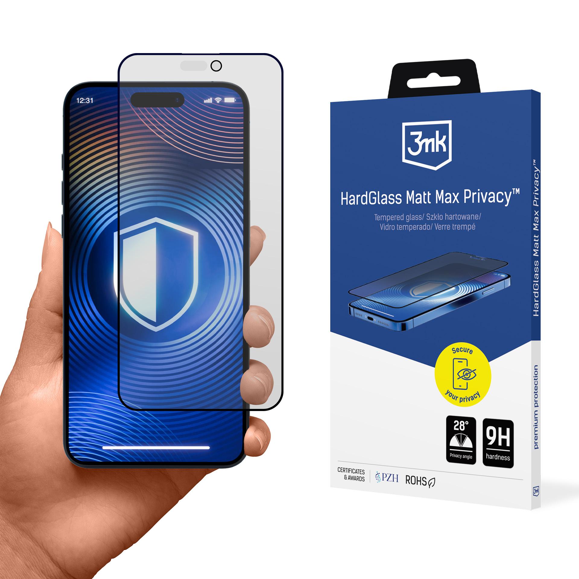 3mk Hardglass Matt Max Privacy herdet glass til Apple iPhone 15–16