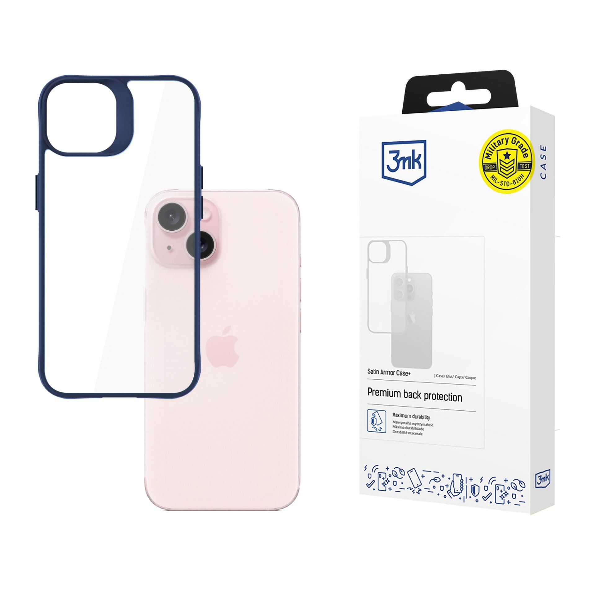 3mk Satin Armor Case+ Blå til Apple iPhone 15 – gjennomsiktig
