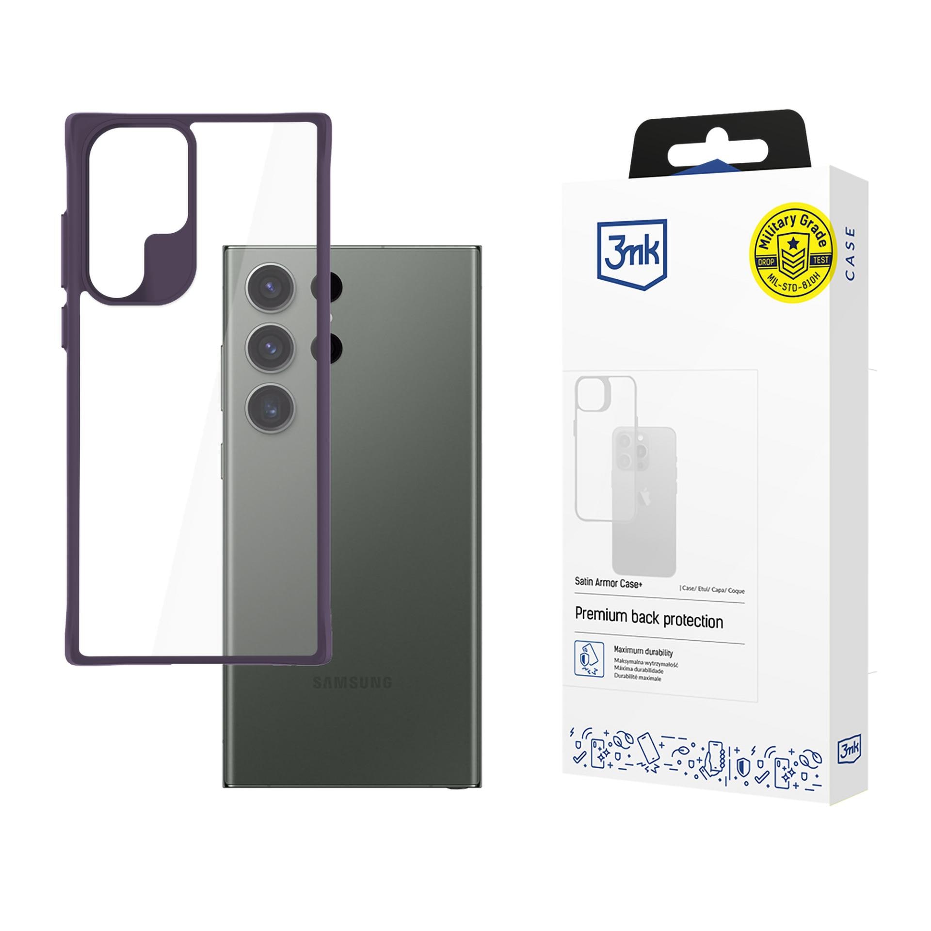 3mk Satin Armor Case+ Lilla til Samsung Galaxy S24 Ultra – Gjennomsiktig