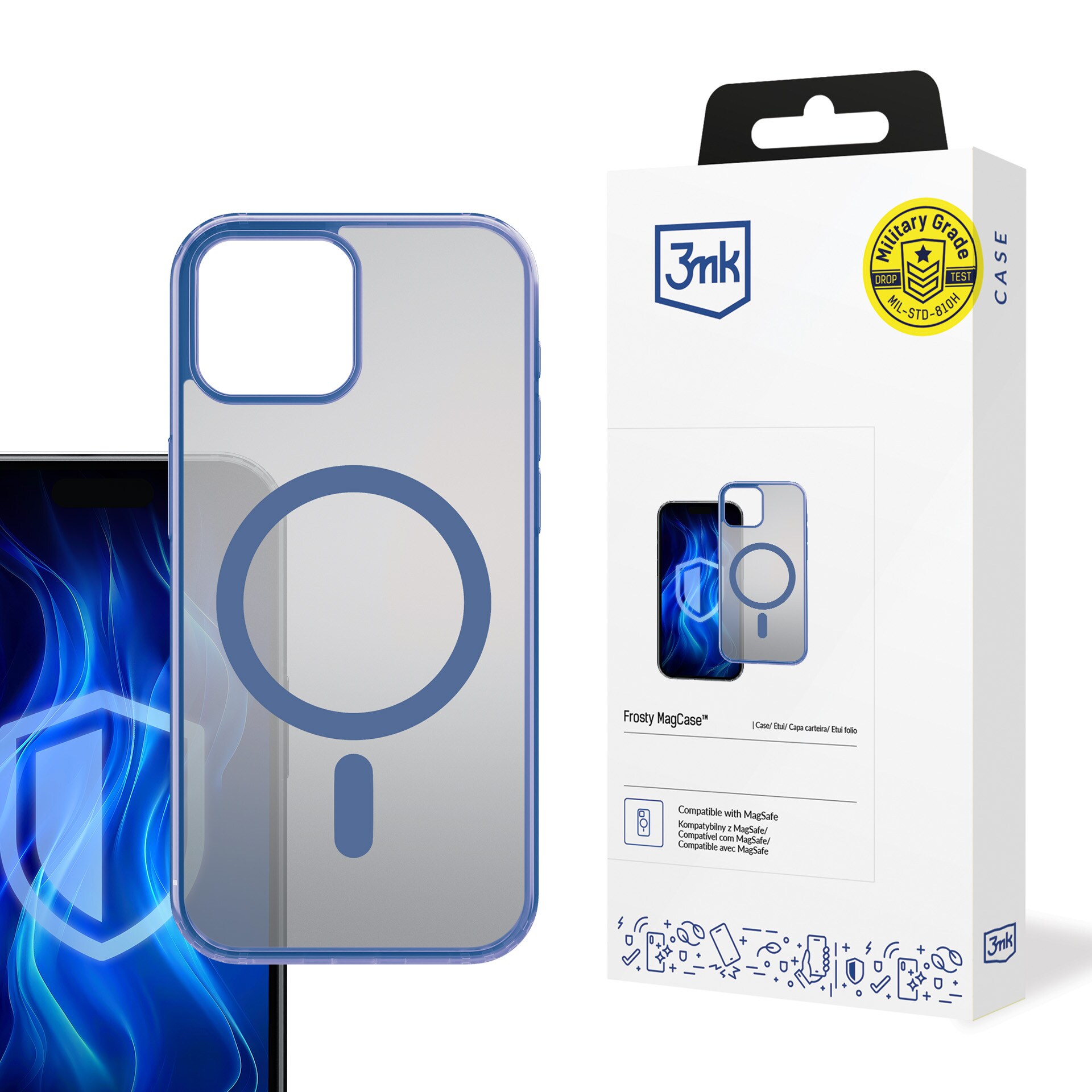 3mk Frosty MagCase blå etui til Apple iPhone 15 – gjennomsiktig