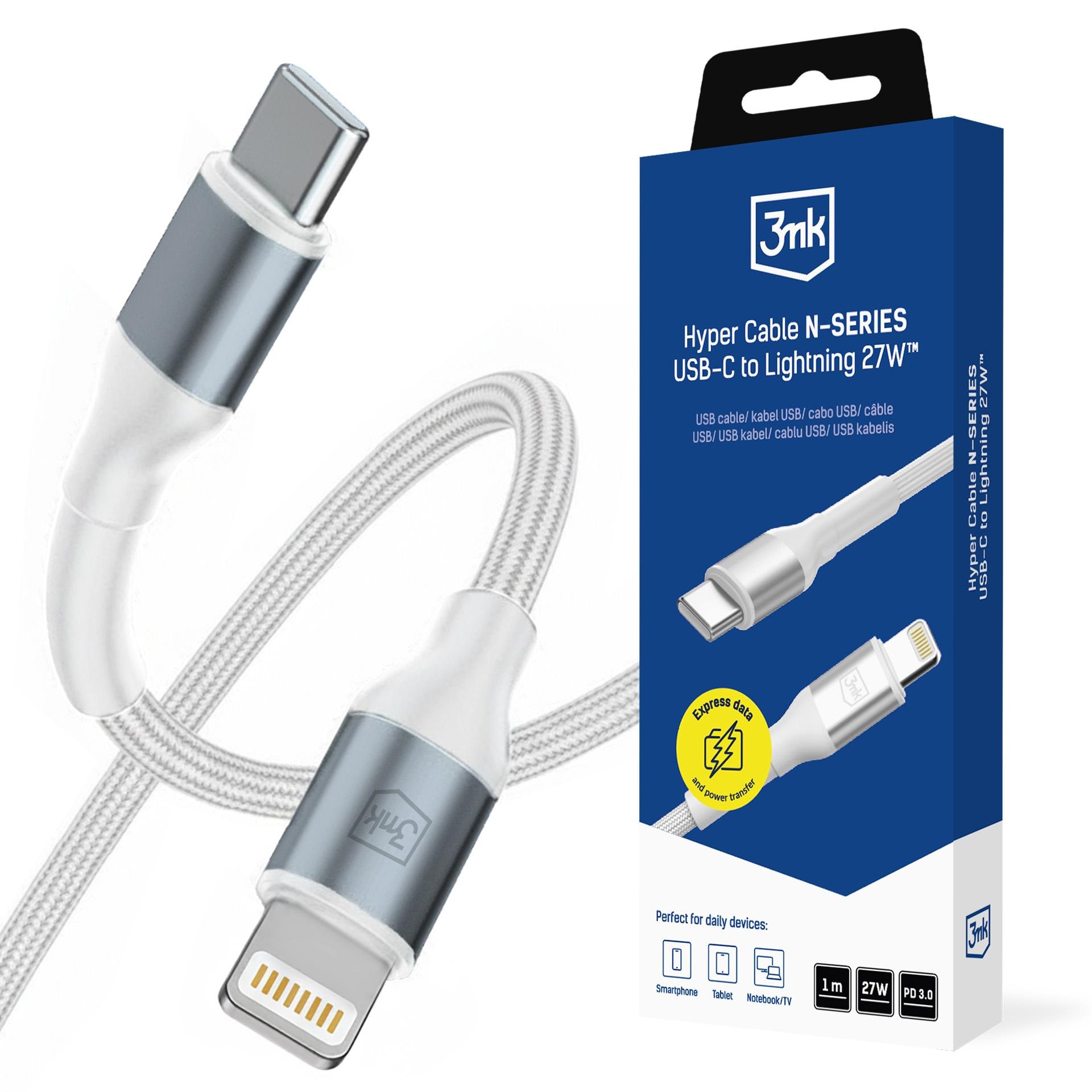 3mk Hyper Cable N-SERIES USB-C / Lightning 1 m PD 3.0 9 V / 3 A 27 W – hvit