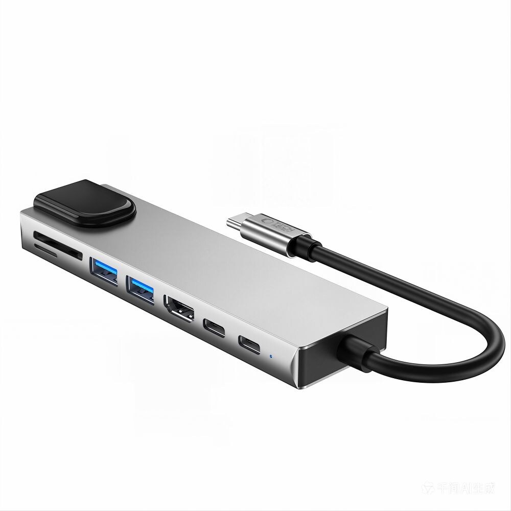 Tech-Protect HB09 USB-hub 8-i-1: USB-C/USB-A 3.0 + HDMI 4K60 + SD/TF + PD100W + RJ45 – grå