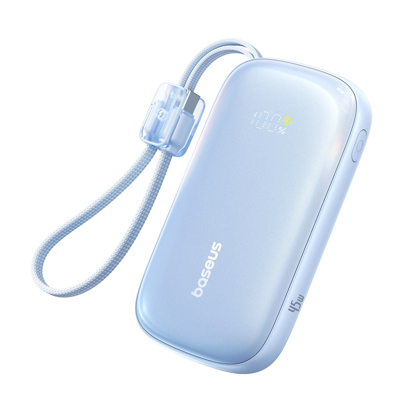Baseus EnerFill FC21 Qpow 3 Ultra 10 000 mAh 45 W powerbank med avtakbar USB-C–Lightning-kabel – blå
