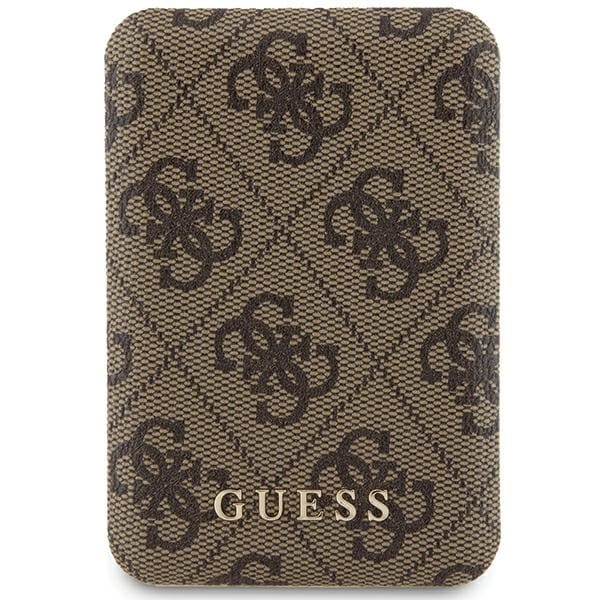 Guess Powerbank, induktiv, 15 W, GUPB5FP4EMGW, 5000 mAh, brun/brun, 4G, skinn, metalllogo, MagSafe