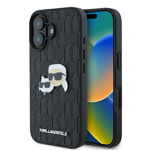 Karl Lagerfeld Monogram Karl & Choupette-pin-iPhone 16-etui – svart
