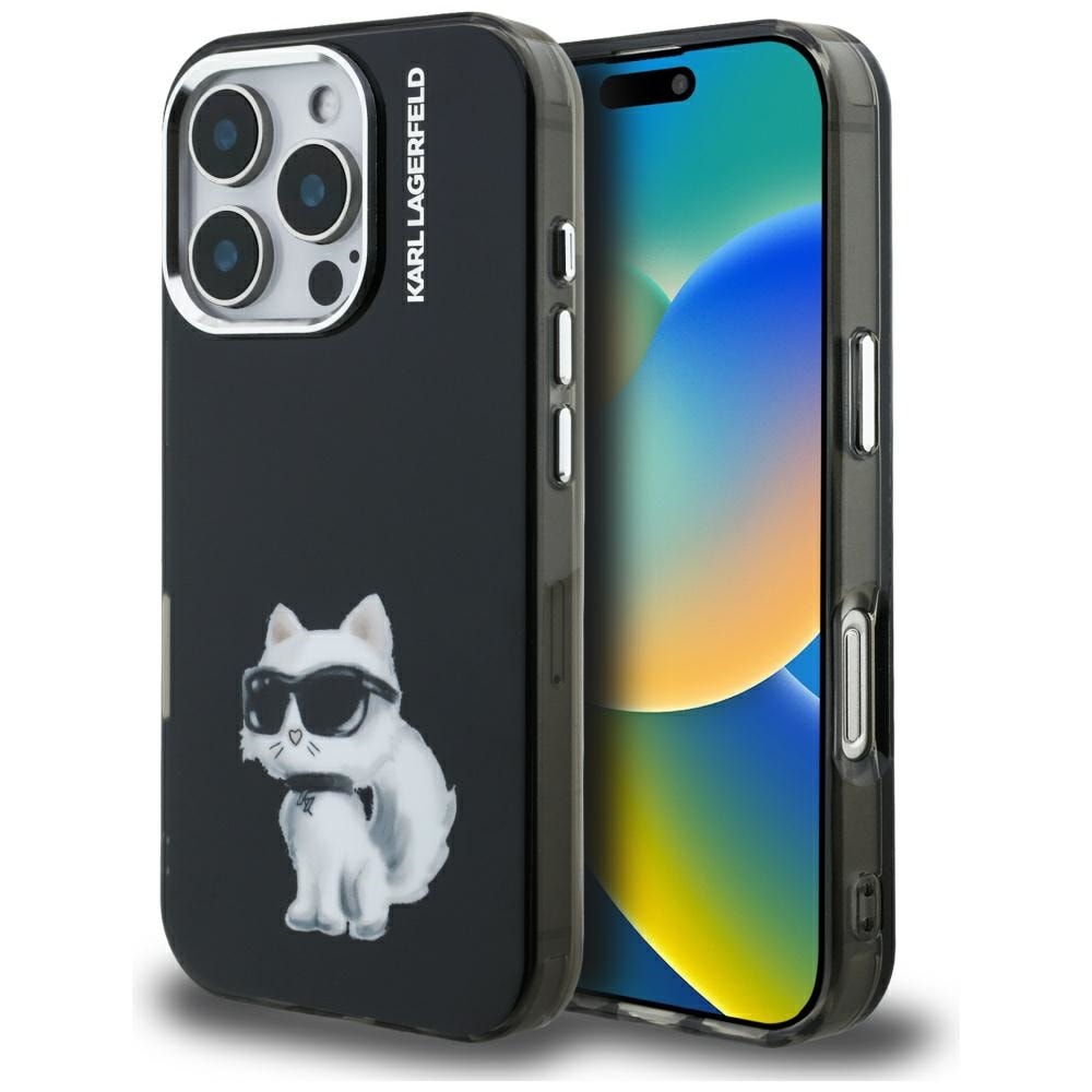 Karl Lagerfeld IML Aquarelle Choupette & Logo-etui til iPhone 16 Pro Max – svart