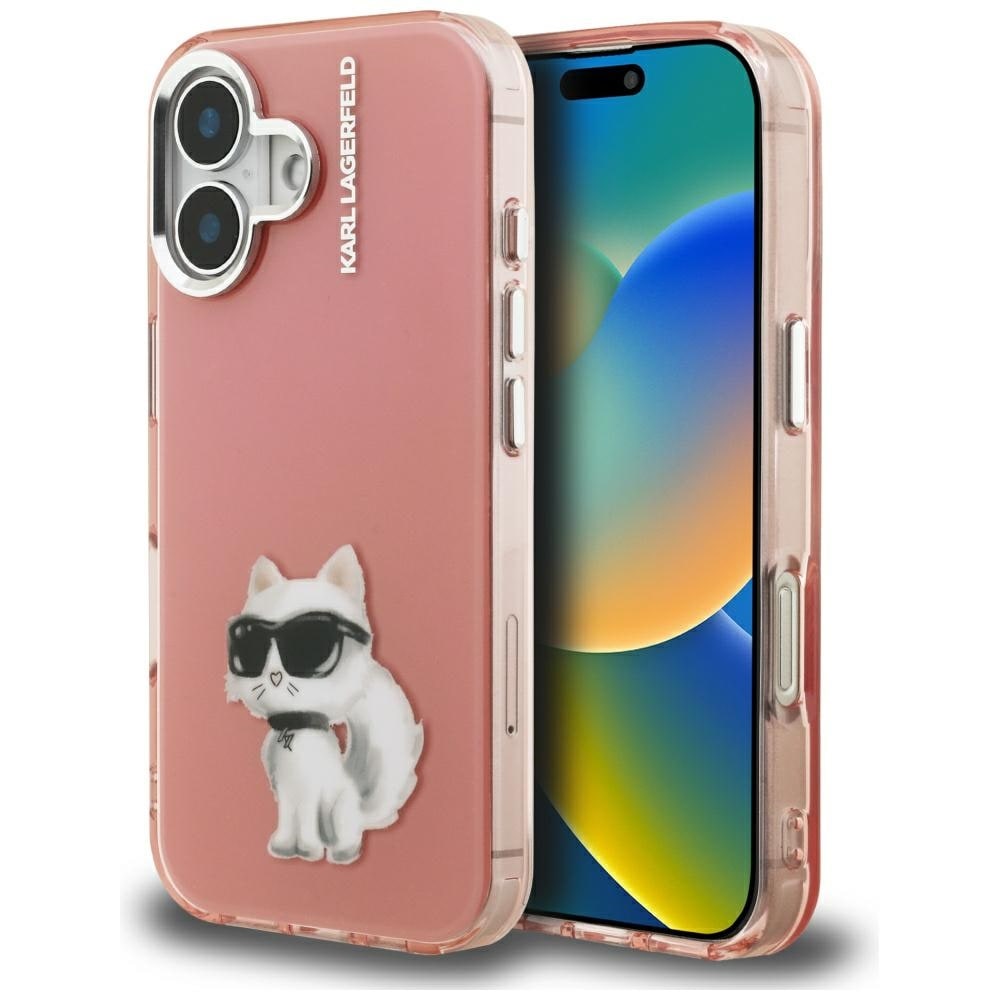 Karl Lagerfeld IML Aquarelle Choupette & Logo iPhone 16-etui – rosa