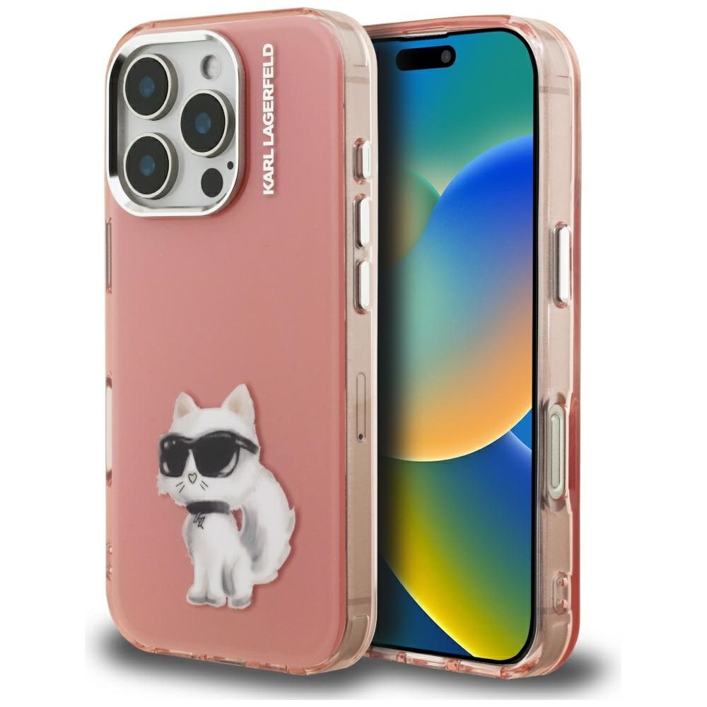 Karl Lagerfeld IML Aquarelle Choupette & Logo iPhone 16 Pro-etui – rosa