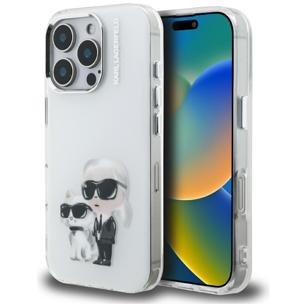Karl Lagerfeld IML Aquarelle Karl & Choupette & Logo iPhone 16 Pro-etui – hvit