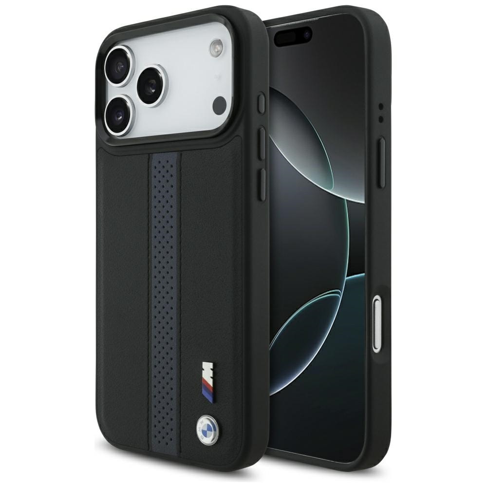 BMW M MagSafe-etui med perforert stripelogo til iPhone 17 Pro Max – blå