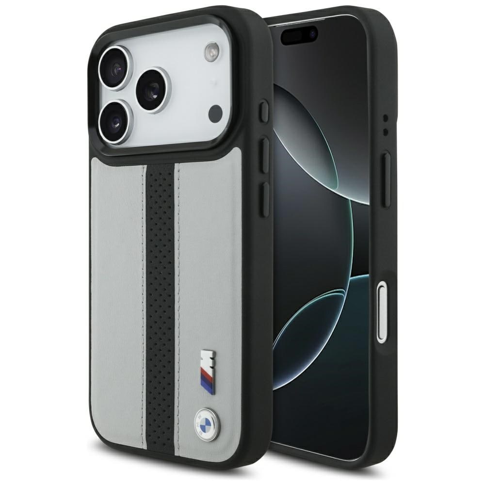 BMW M MagSafe-etui med perforert stripelogo til iPhone 17 Pro – grå