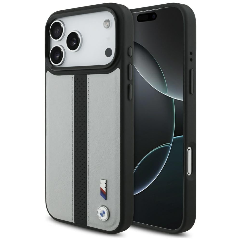 BMW M MagSafe-etui med perforert stripelogo til iPhone 17 Pro Max – grå