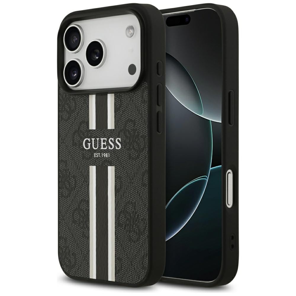 Guess 4G MagSafe-etui med trykte striper til iPhone 17 Pro – svart