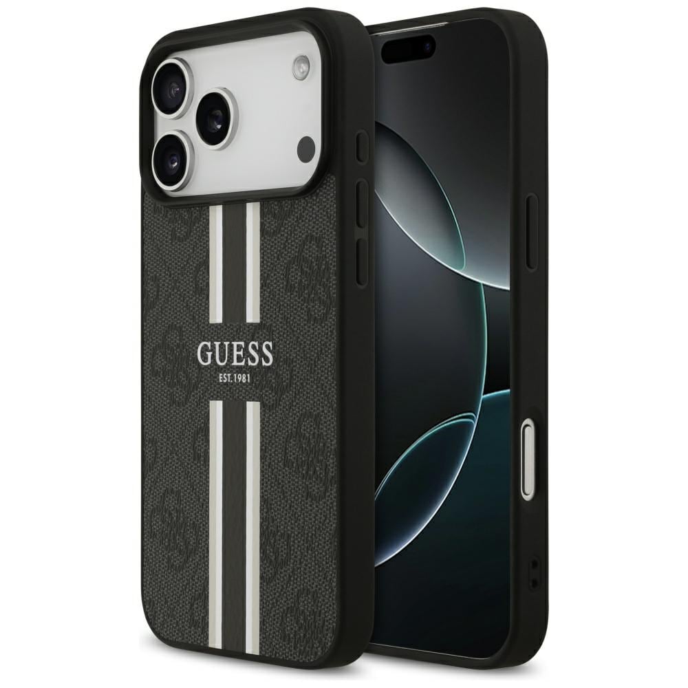 Guess 4G MagSafe-etui med trykte striper til iPhone 17 Pro Max – svart