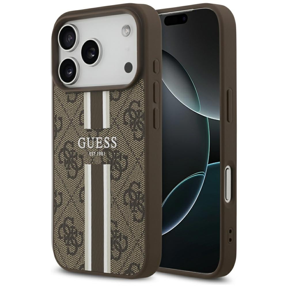 Guess 4G MagSafe-etui med trykte striper til iPhone 17 Pro – brunt