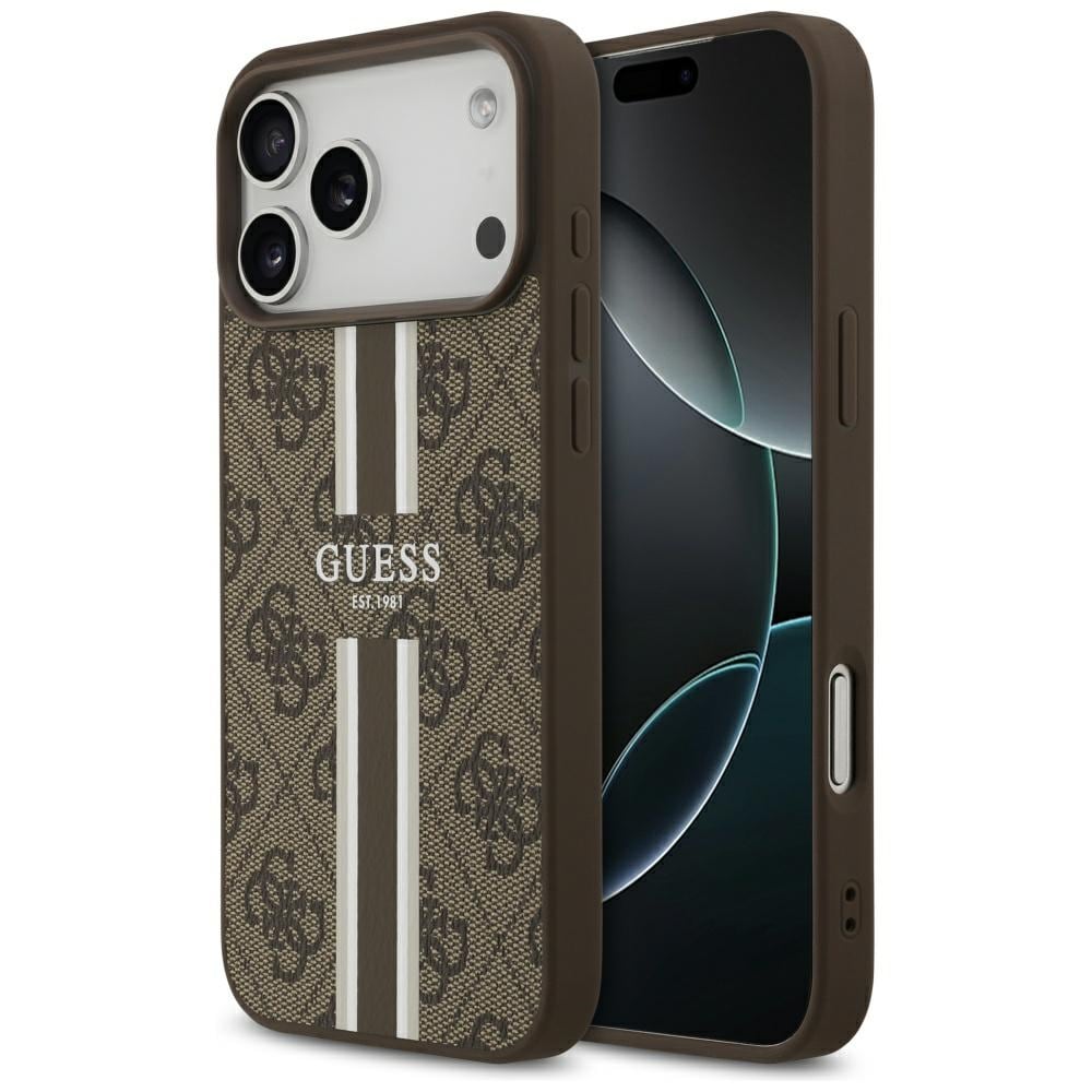 Guess 4G MagSafe-etui med trykte striper til iPhone 17 Pro Max – brunt