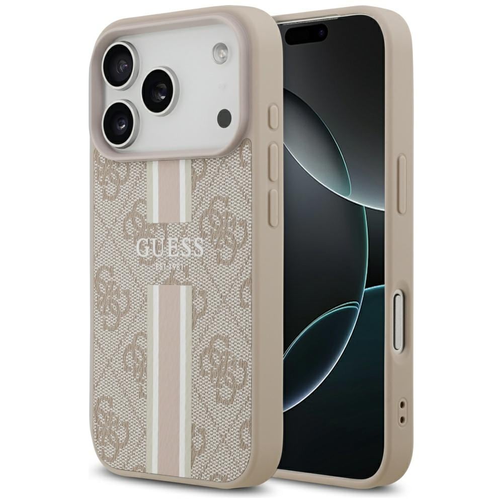 Guess 4G MagSafe-etui med trykte striper til iPhone 17 Pro – rosa