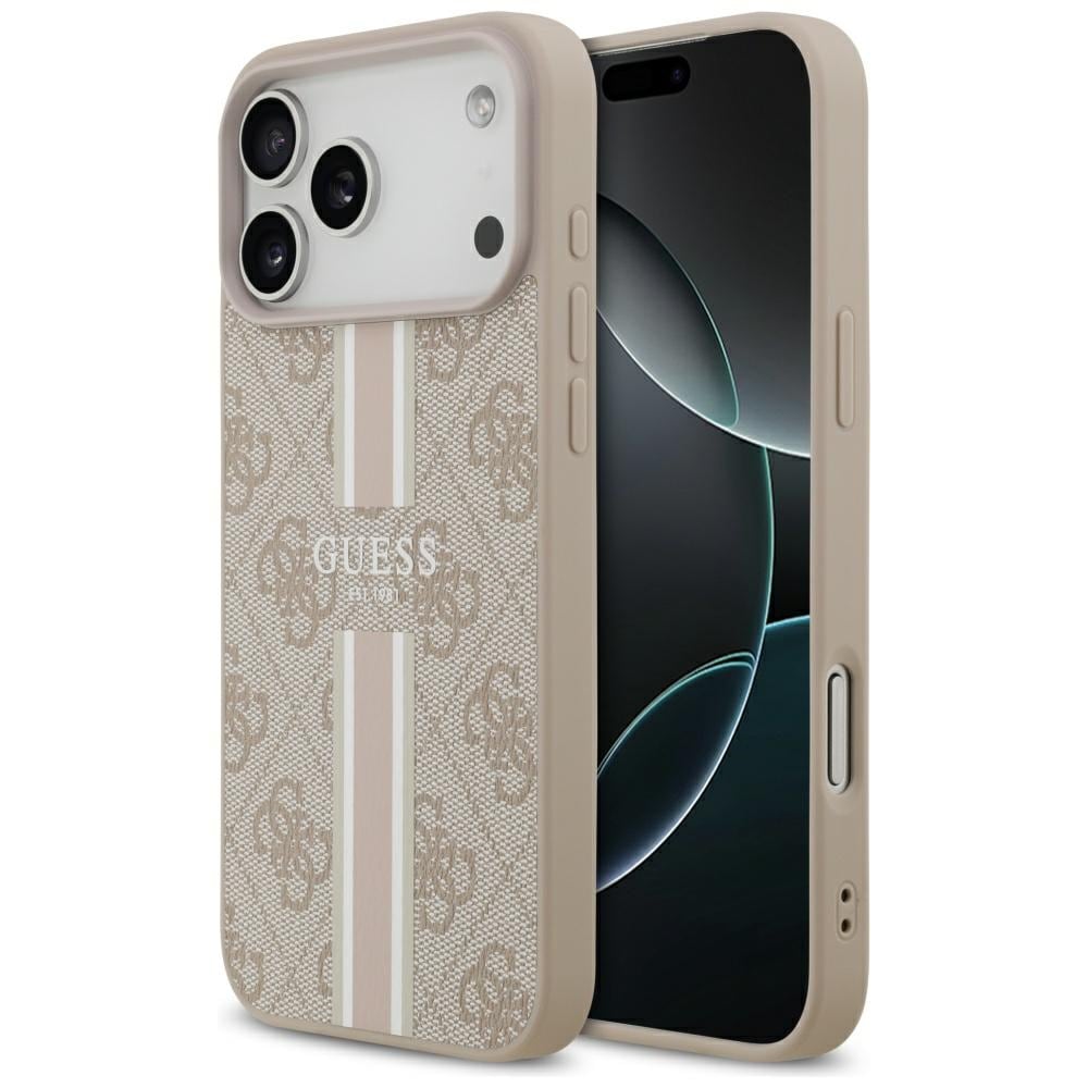 Guess 4G MagSafe-etui med trykte striper til iPhone 17 Pro Max – rosa