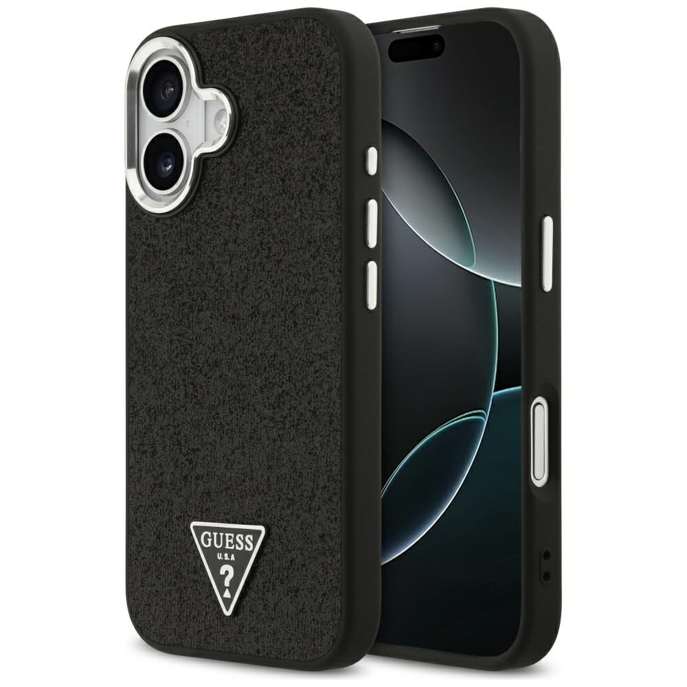 Guess Glitter Triangle Logo MagSafe-etui til iPhone 17 – svart