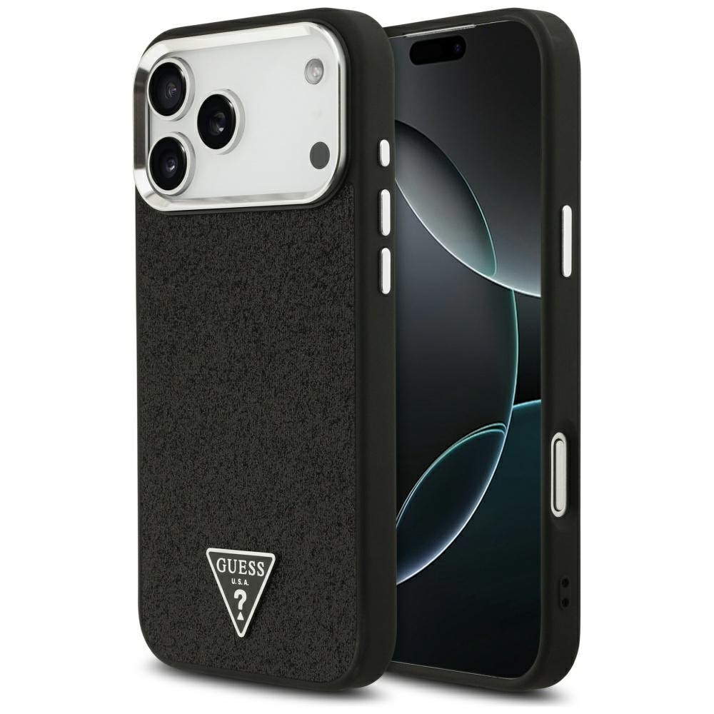 Guess Glitter Triangle Logo MagSafe-etui til iPhone 17 Pro Max – svart