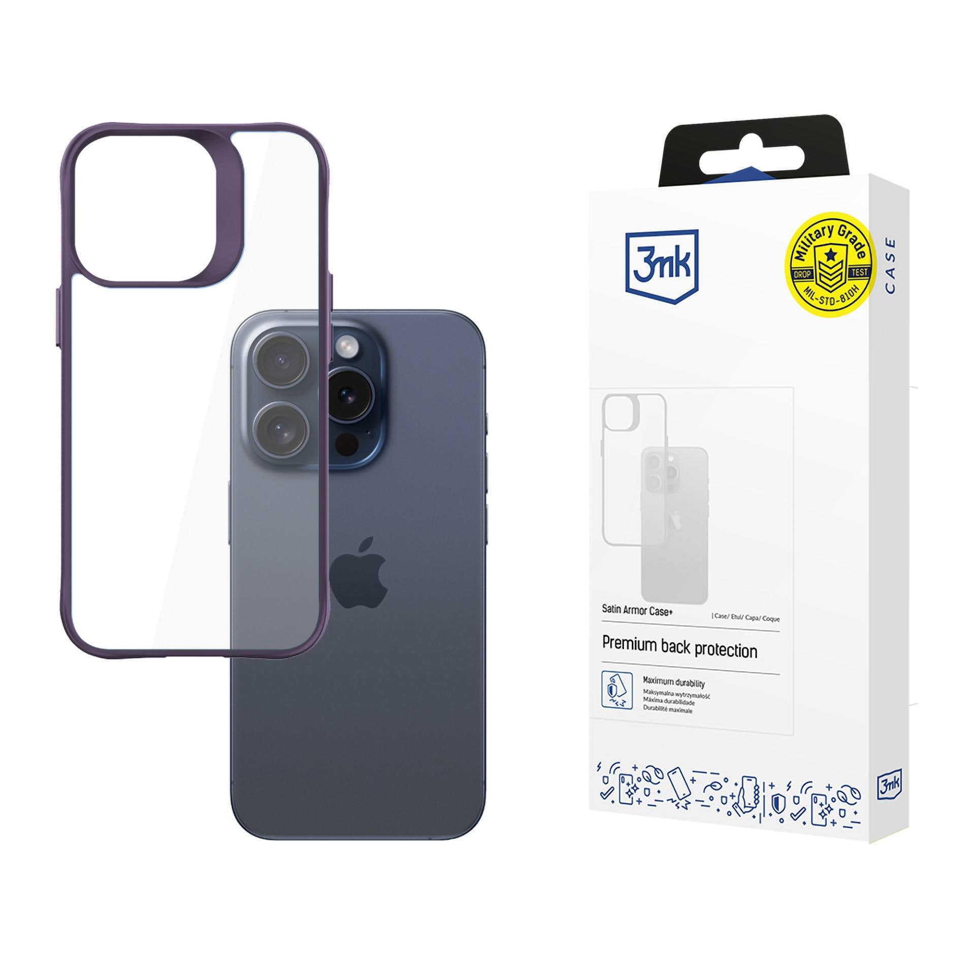 3mk Satin Armor Case+ Lilla til Apple iPhone 15 Pro – Gjennomsiktig