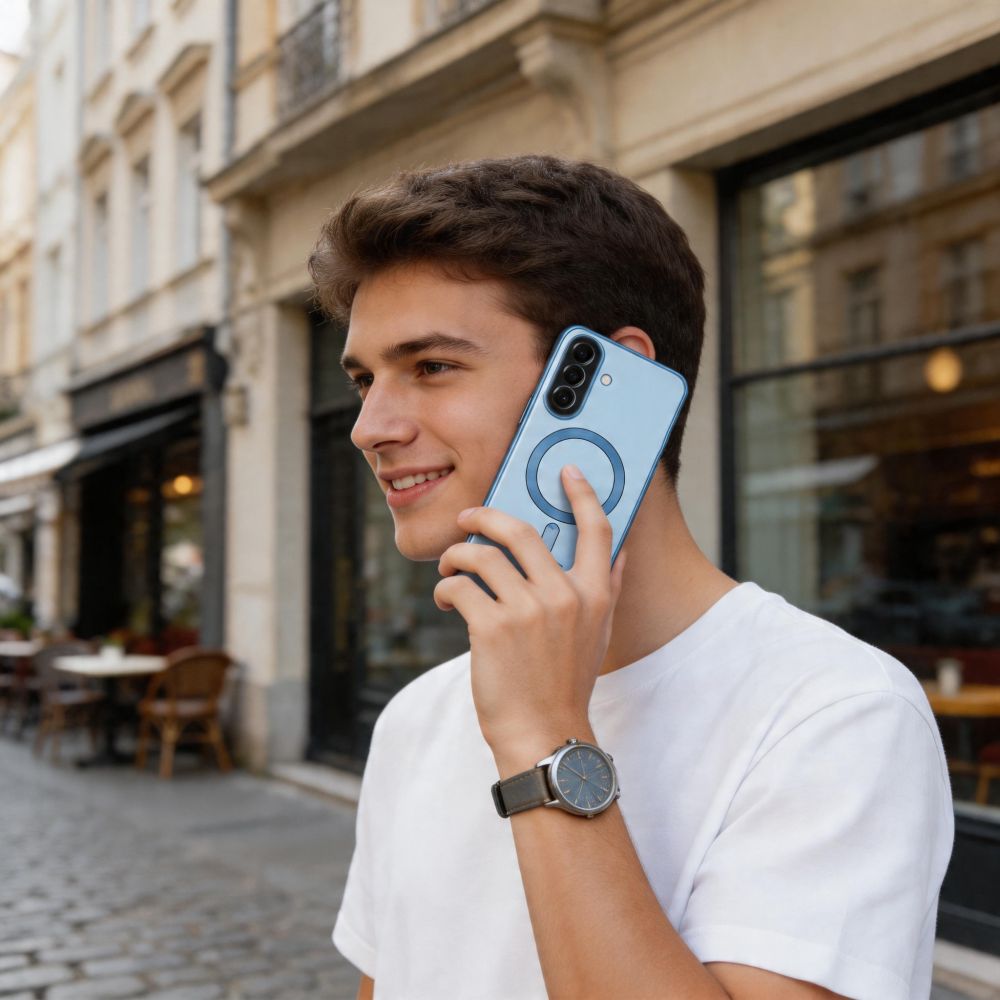 Tech-Protect MagFlex MagSafe-etui til Samsung Galaxy A57 5G – gjennomsiktig blå