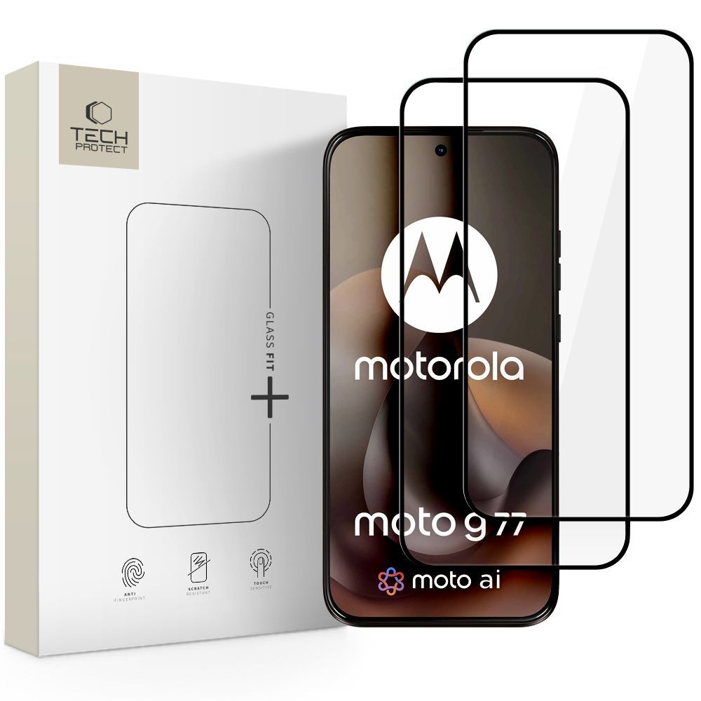 Tech-Protect Glass Fit+ 2-pakning med herdet glass til Motorola Moto G67 / G77 – svart