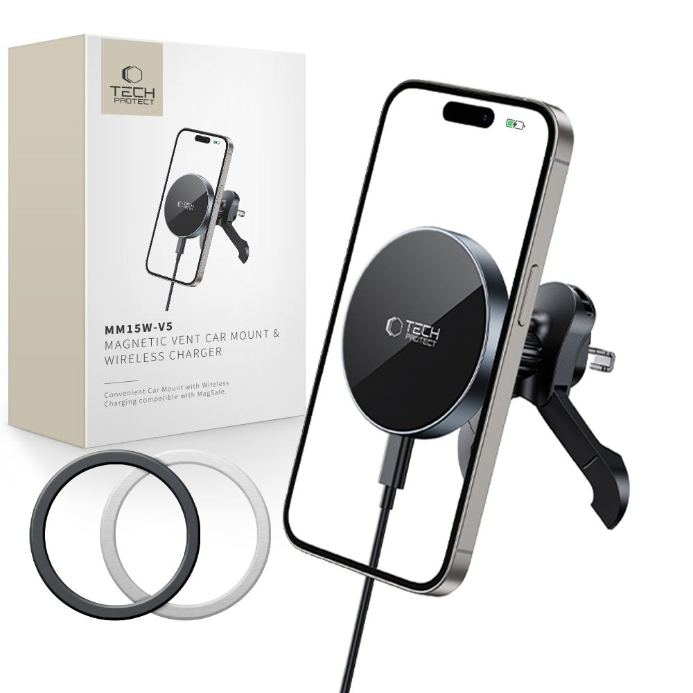 Tech-Protect mm15W-V5 magnetisk MagSafe-holder til bilens ventilasjonsåpning – svart