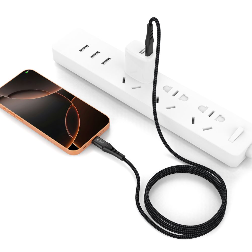 Tech-Protect Ultraboost UB11T USB-C / USB-C PD 100 W / QC3.0-kabel 200 cm – svart