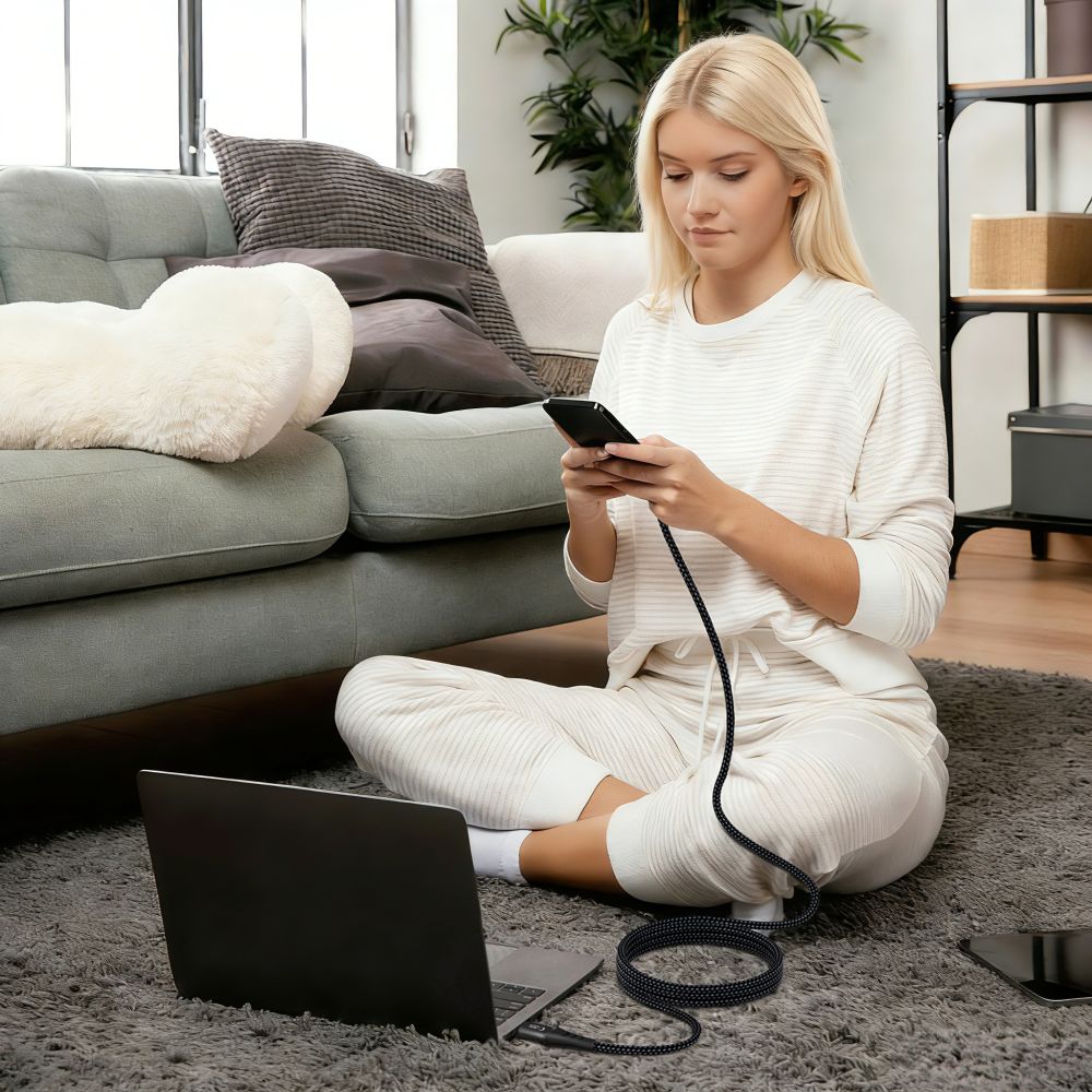 Tech-Protect Ultraboost UB11T USB-C / USB-C PD 100 W / QC3.0-kabel 200 cm – svart