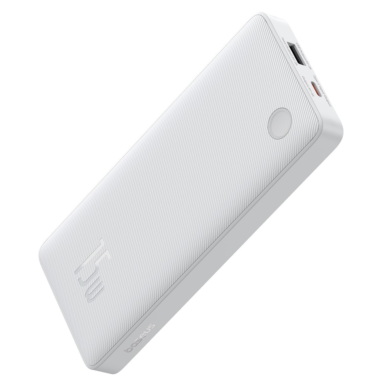 Baseus Airpow Lite 10 000 mAh 15 W powerbank med Baseus Simple USB-A–USB-C-kabel (30 cm) – hvit