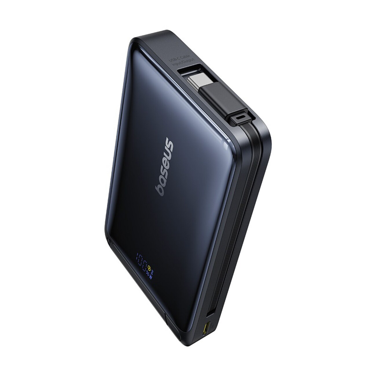 Baseus Nomos 10 000 mAh 30 W Qi2-powerbank m/MagSafe-stativ og USB-C-kabel – svart