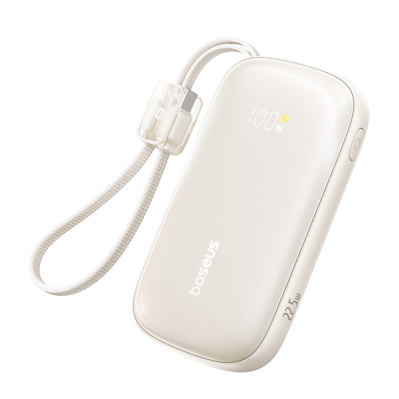 Baseus EnerFill FC21 Qpow 3 Ultra 10 000 mAh 22,5 W powerbank med integrert kabelstropp – beige