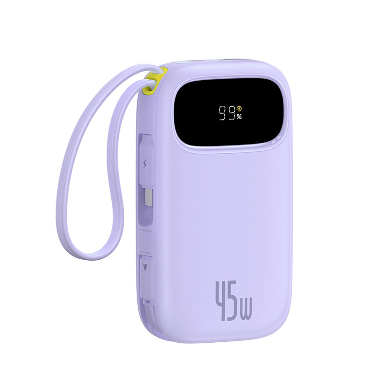 Baseus EnerFill FC31 QPow3 20000mAh 45W powerbank m/skjerm, USB-C & Lightning-kabler – lilla